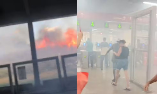 Incêndio se aproxima de estação de metrô e assusta passageiros em Salvador